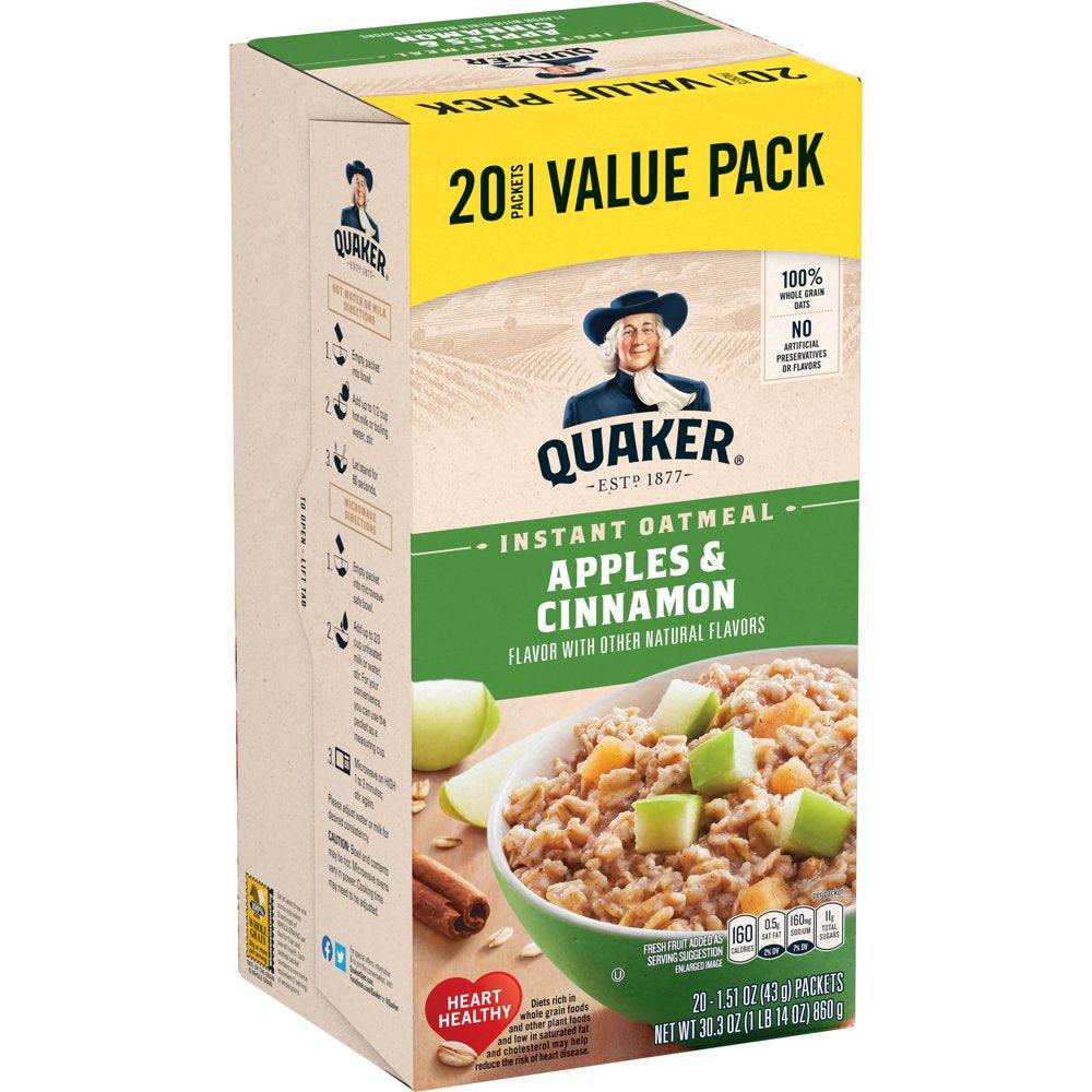 Quaker, Instant Oatmeal, Apple & Cinnamon, 1.51 Oz, 20 Packets