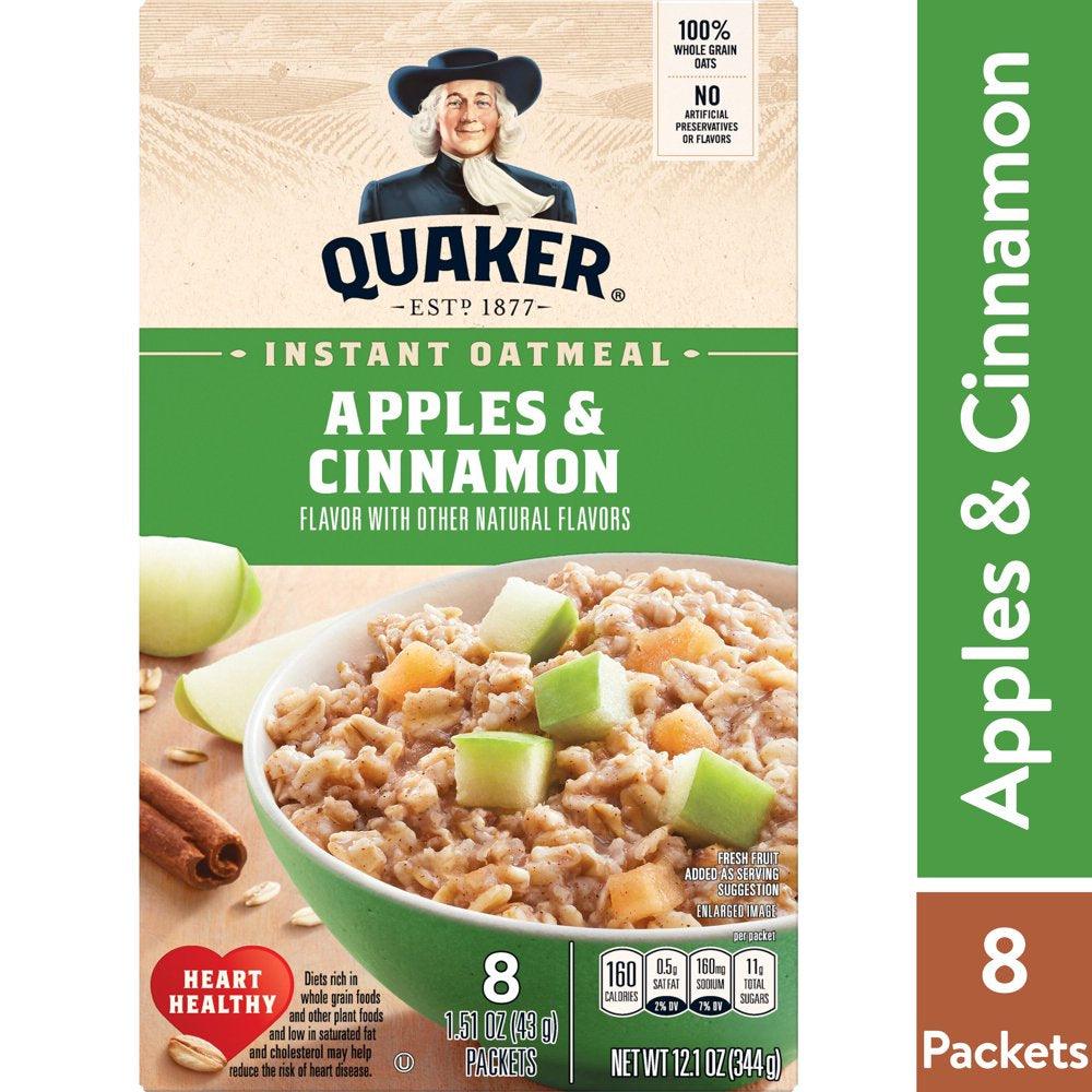 Quaker Instant Oatmeal, Apple & Cinnamon, 12.1 Oz, 8 Packets