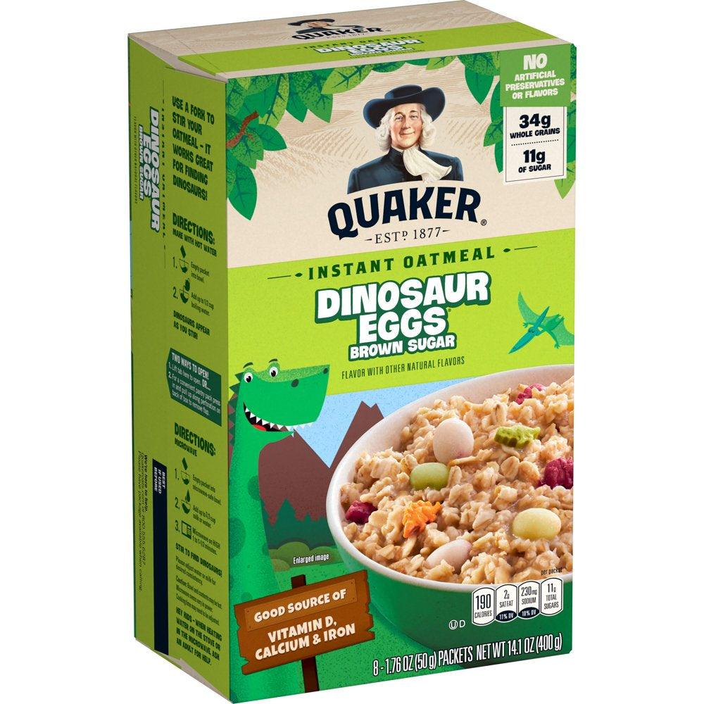 Quaker Instant Oatmeal, Dinosaur Eggs & Brown Sugar, 1.76 Oz, 8 Packets