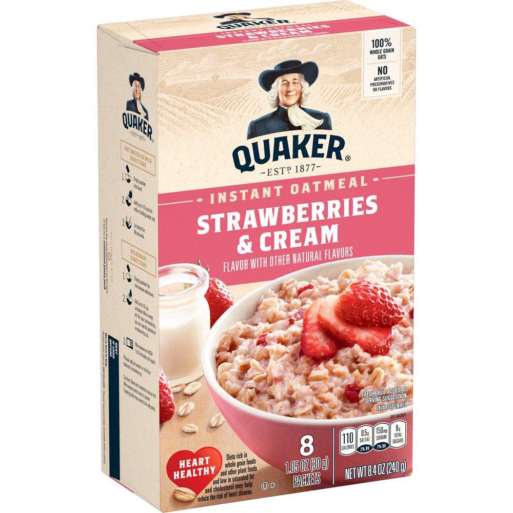 Quaker Instant Oatmeal Fruit & Cream, Strawberries & Cream Flavor, 8.4 Oz, 8 Count