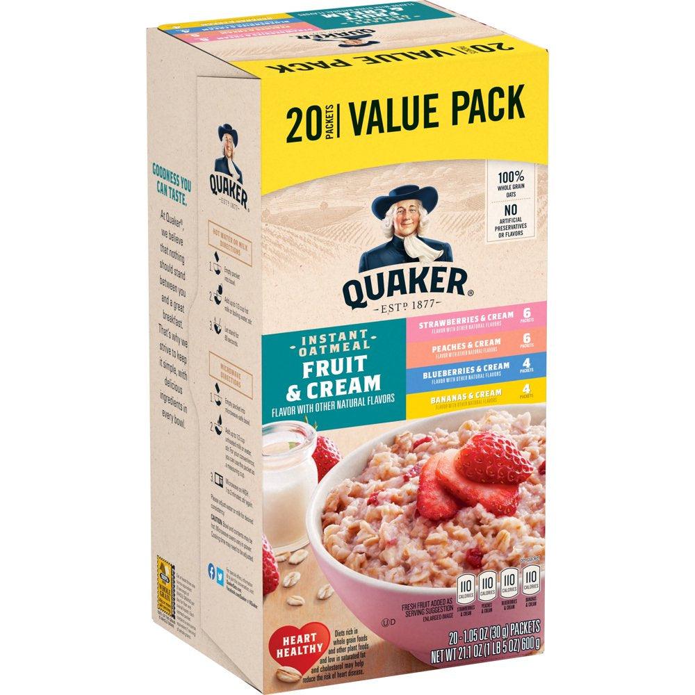 Quaker, Instant Oatmeal, Fruit & Cream Variety Pack, 1.1 Oz, 20 Count