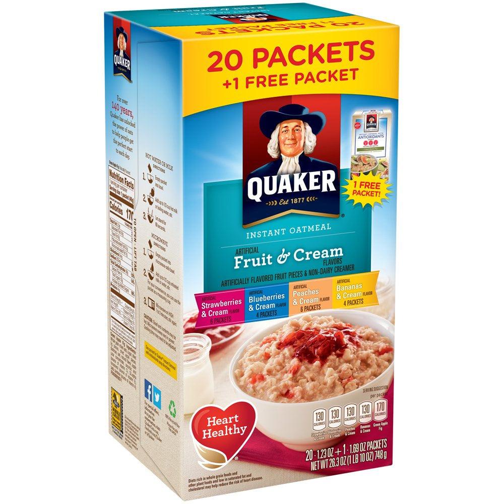 Quaker Instant Oatmeal, Fruit & Cream, Variety Pack, 20 Packets