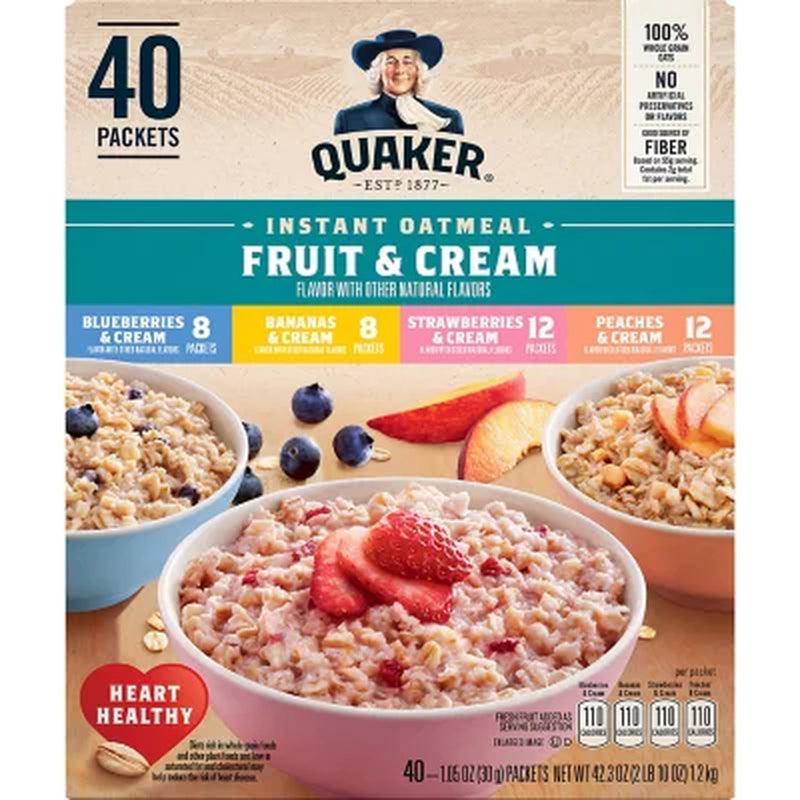 Quaker Instant Oatmeal Fruit & Cream, Variety Pack (40 Pk.)