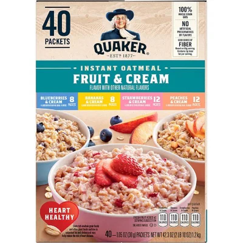 Quaker Instant Oatmeal Fruit & Cream, Variety Pack (40 Pk.)