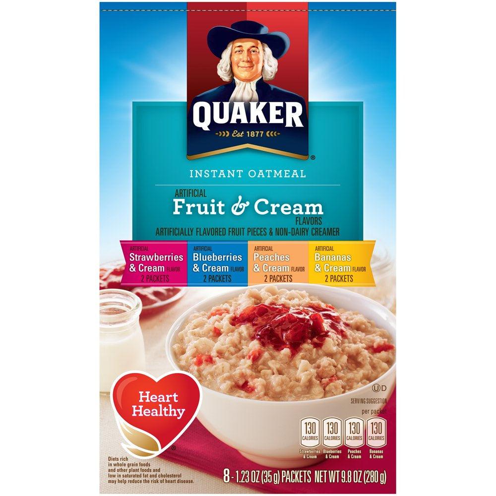 Quaker Instant Oatmeal, Fruit & Cream, Variety Pack, 8 Packets