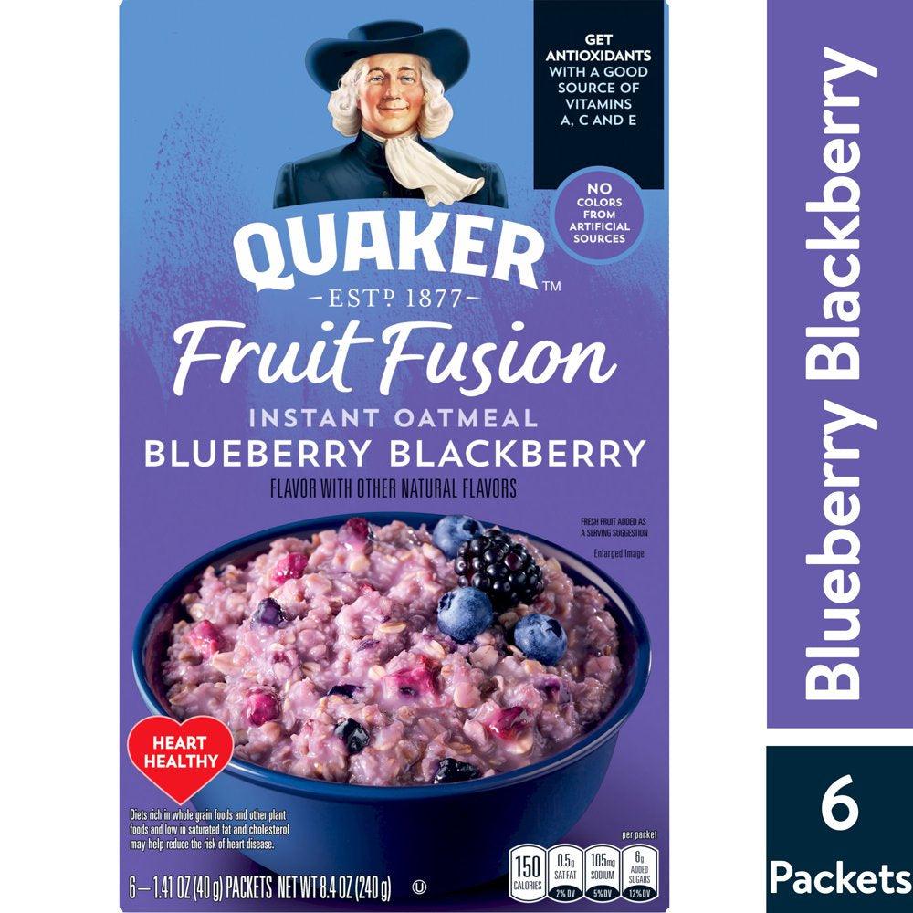 Quaker Instant Oatmeal, Fruit Fusion Blueberry Blackberry, 8.4 Oz, 6 Packets