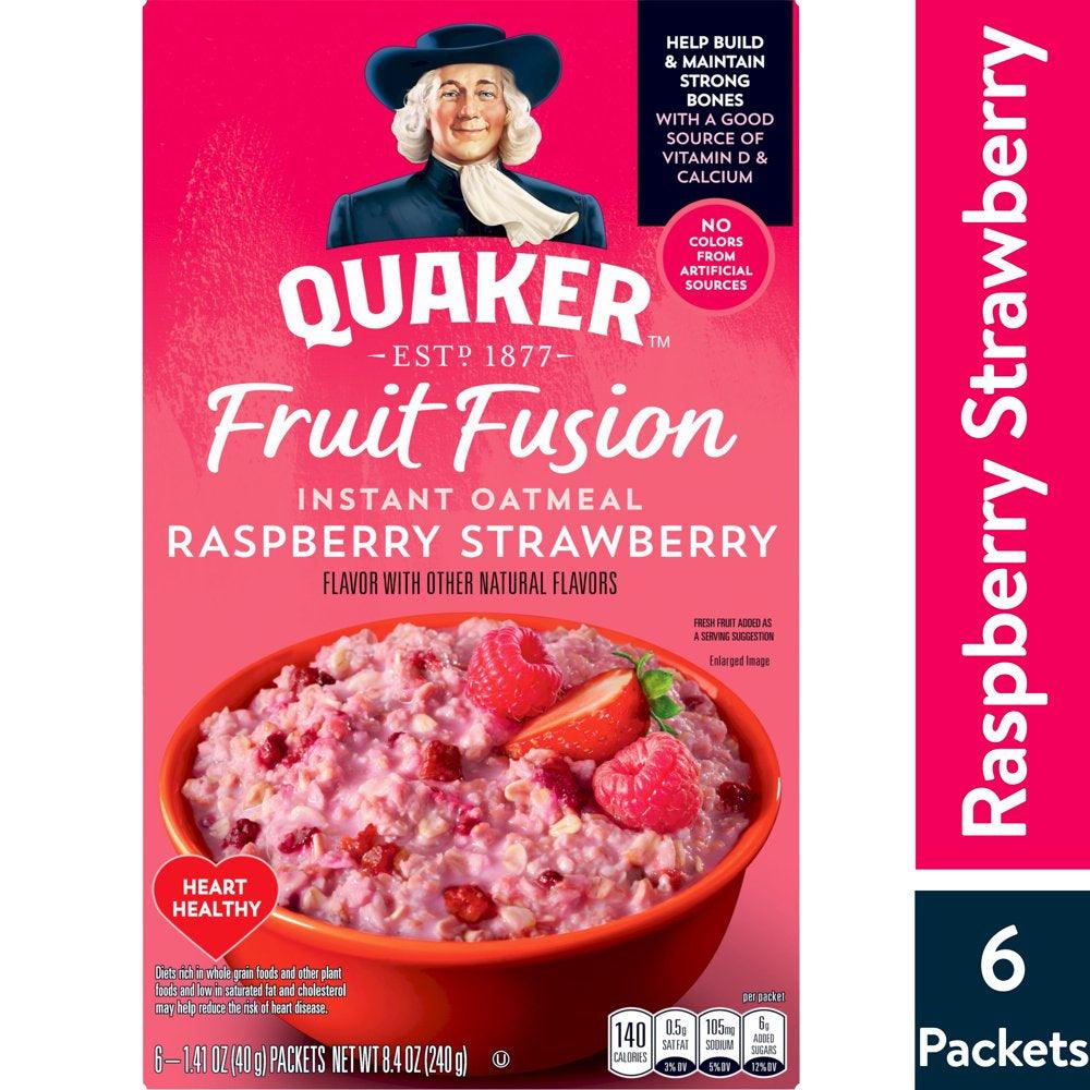 Quaker Instant Oatmeal, Fruit Fusion Raspberry Strawberry, 8.4 Oz, 6 Packets