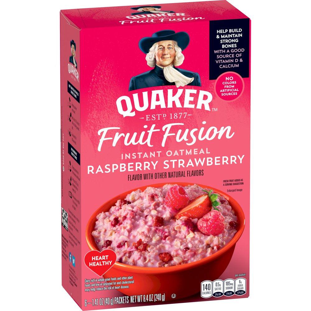 Quaker Instant Oatmeal, Fruit Fusion Raspberry Strawberry, 8.4 Oz, 6 Packets