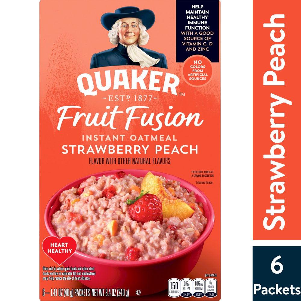 Quaker Instant Oatmeal, Fruit Fusion Strawberry Peach, 8.4 Oz, 6 Packets