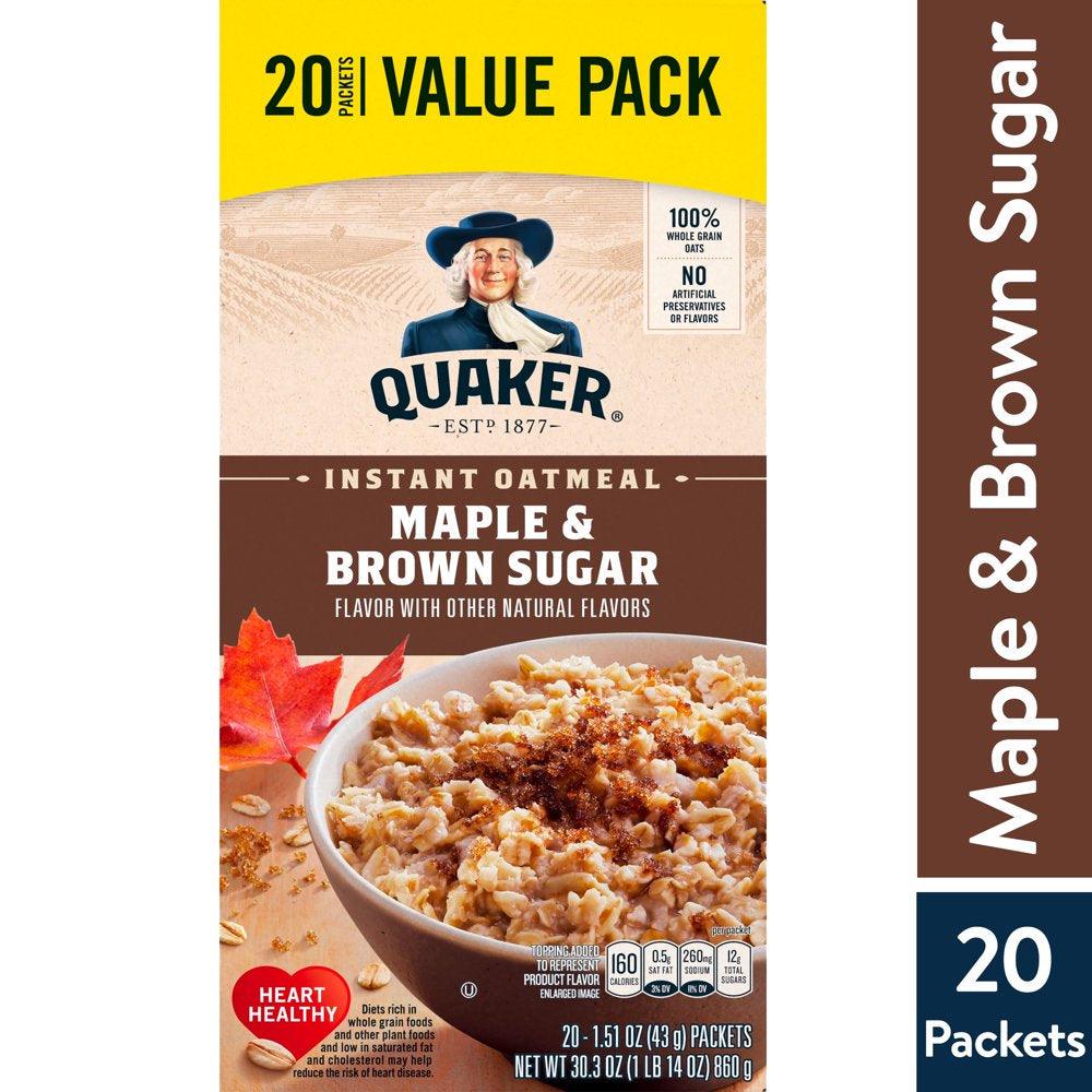 Quaker, Instant Oatmeal, Maple & Brown Sugar, 1.51 Oz, 20 Packets