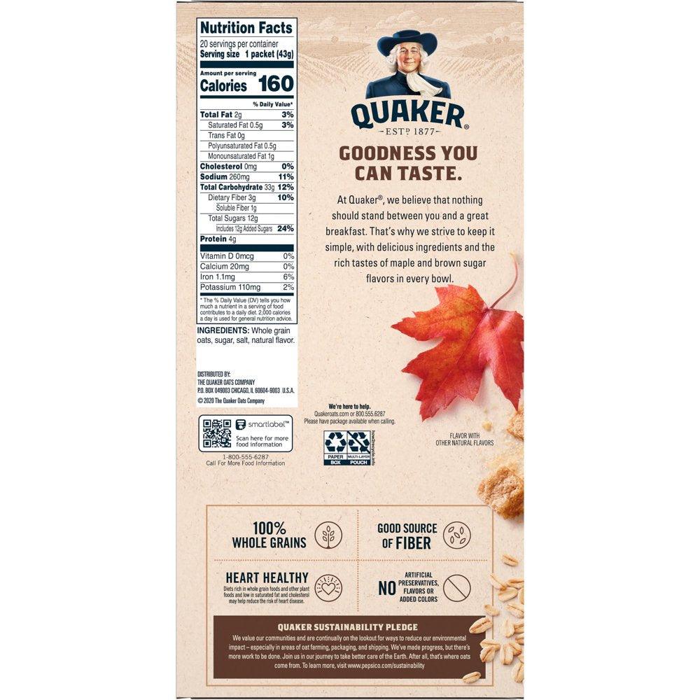 Quaker, Instant Oatmeal, Maple & Brown Sugar, 1.51 Oz, 20 Packets