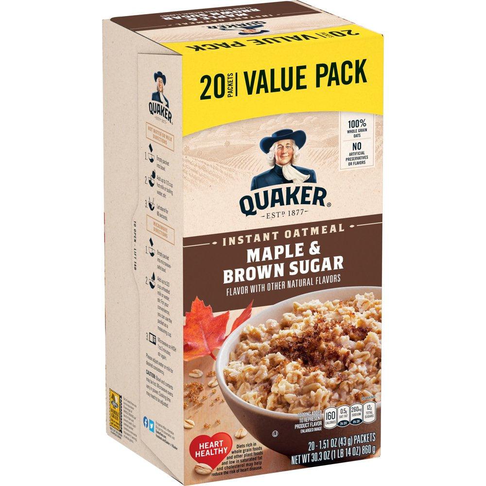 Quaker, Instant Oatmeal, Maple & Brown Sugar, 1.51 Oz, 20 Packets