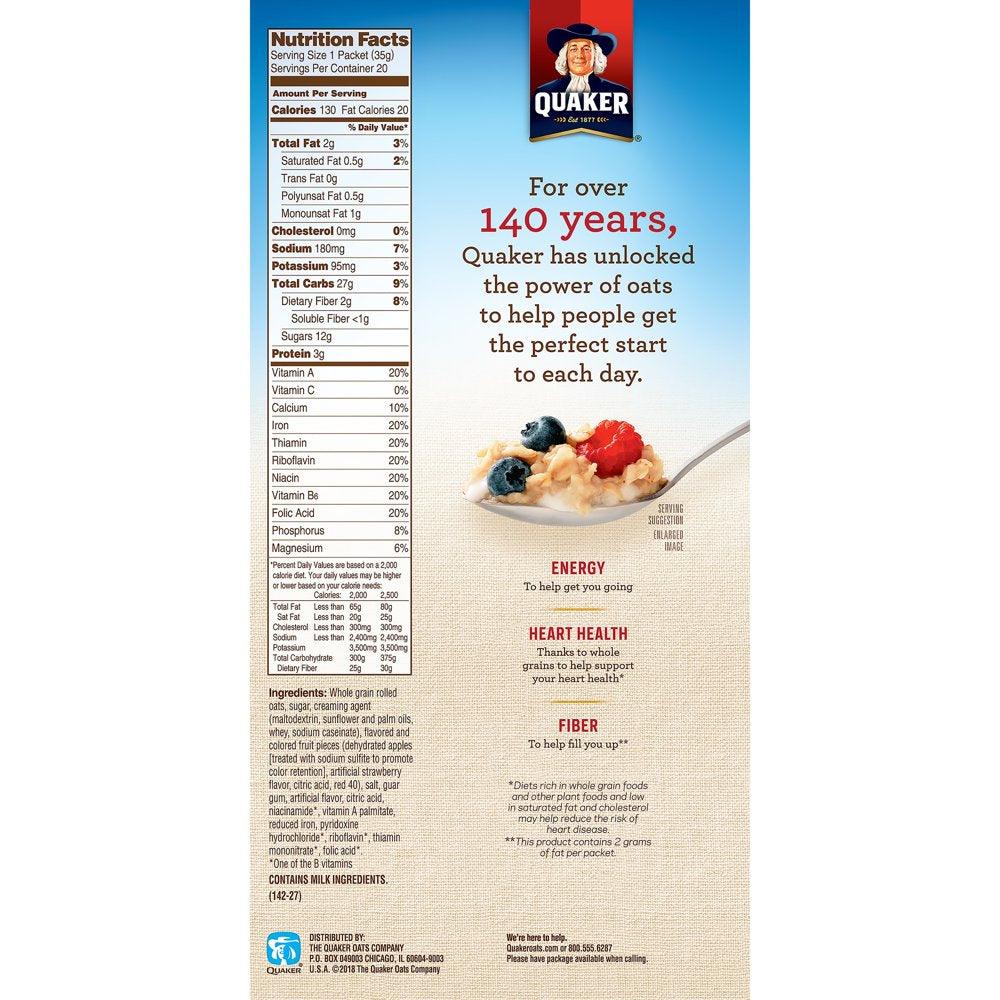 Quaker Instant Oatmeal, Strawberries & Cream Value Pack, 20 Packets