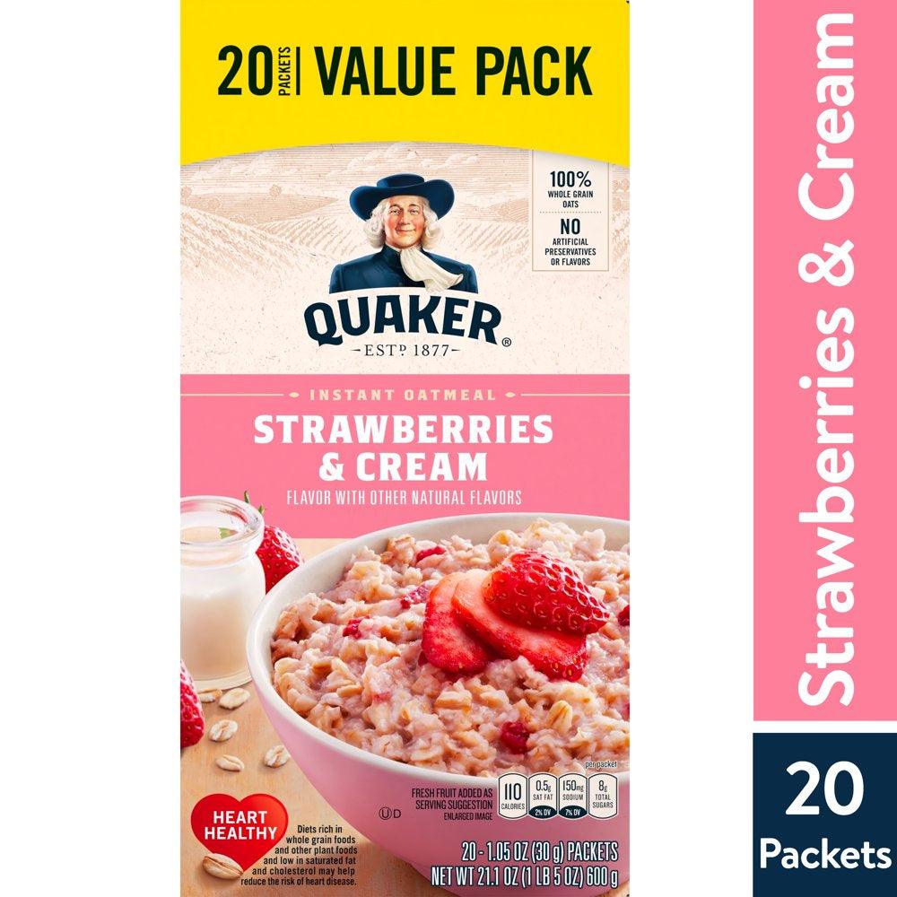 Quaker, Instant Oatmeal, Strawberry & Cream, 1.1 Oz, 20 Packets