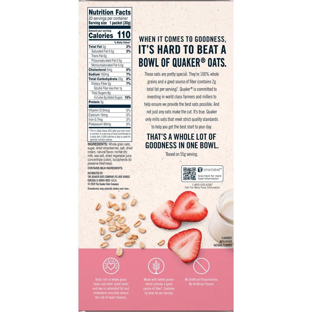 Quaker, Instant Oatmeal, Strawberry & Cream, 1.1 Oz, 20 Packets