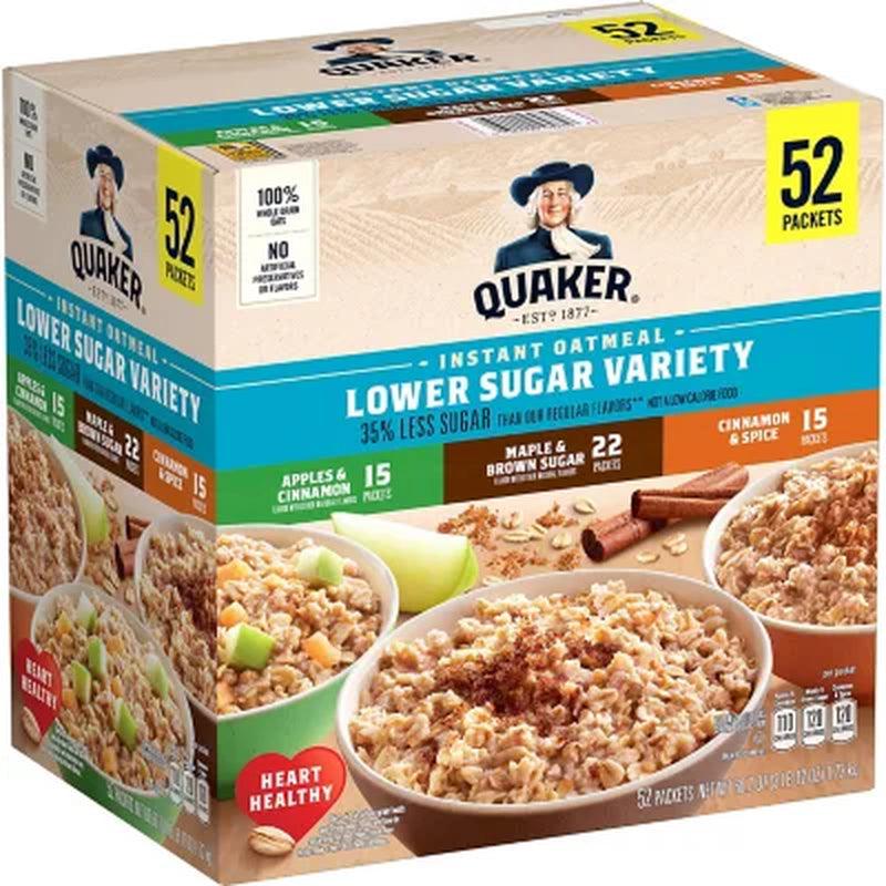 Quaker Lower Sugar Instant Oatmeal, Variety Pack (52 Pk.)