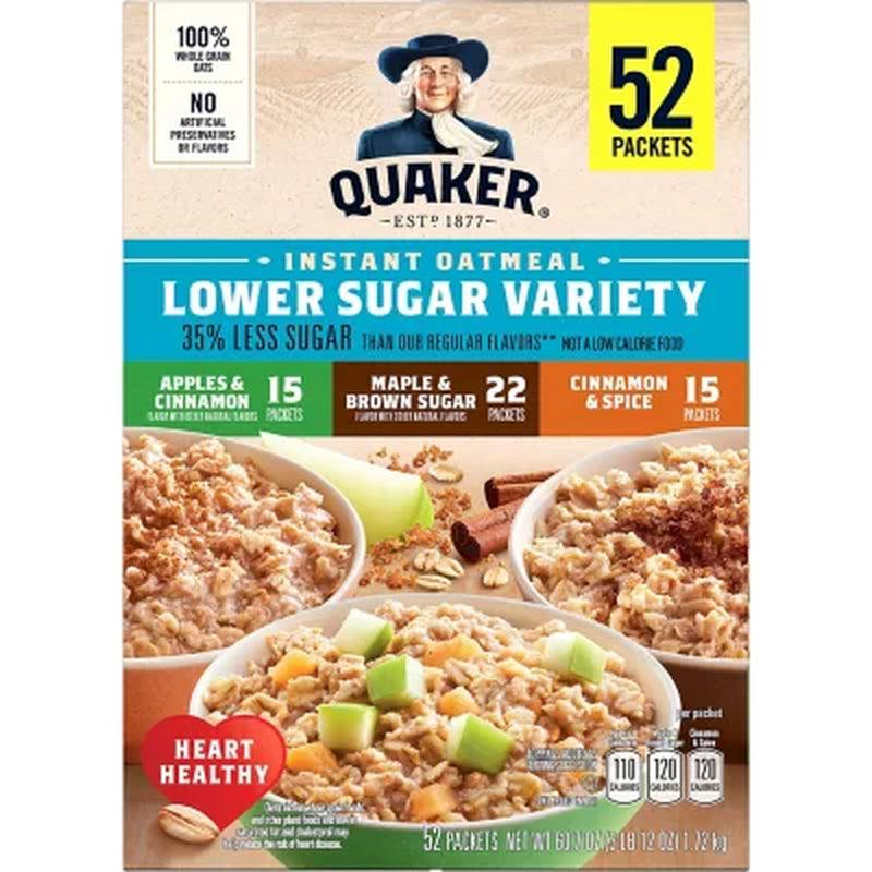 Quaker Lower Sugar Instant Oatmeal, Variety Pack (52 Pk.)