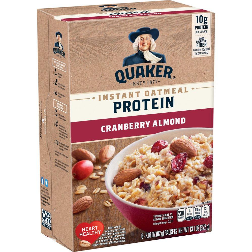 Quaker Select Starts Protein Instant Oatmeal Cranberry Almond 2.18 Oz 6 Count