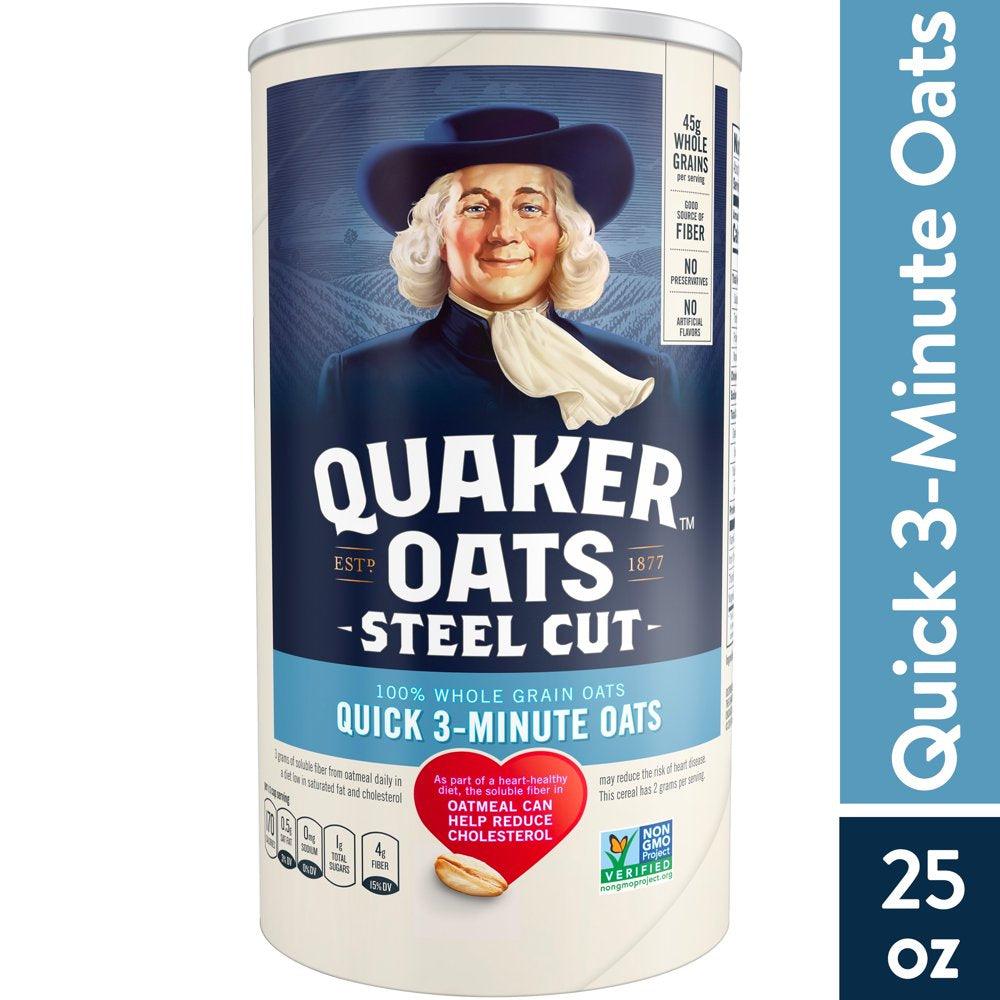 Quaker, Steel Cut Quick 3-Minute Oats, Oatmeal, 25 Oz