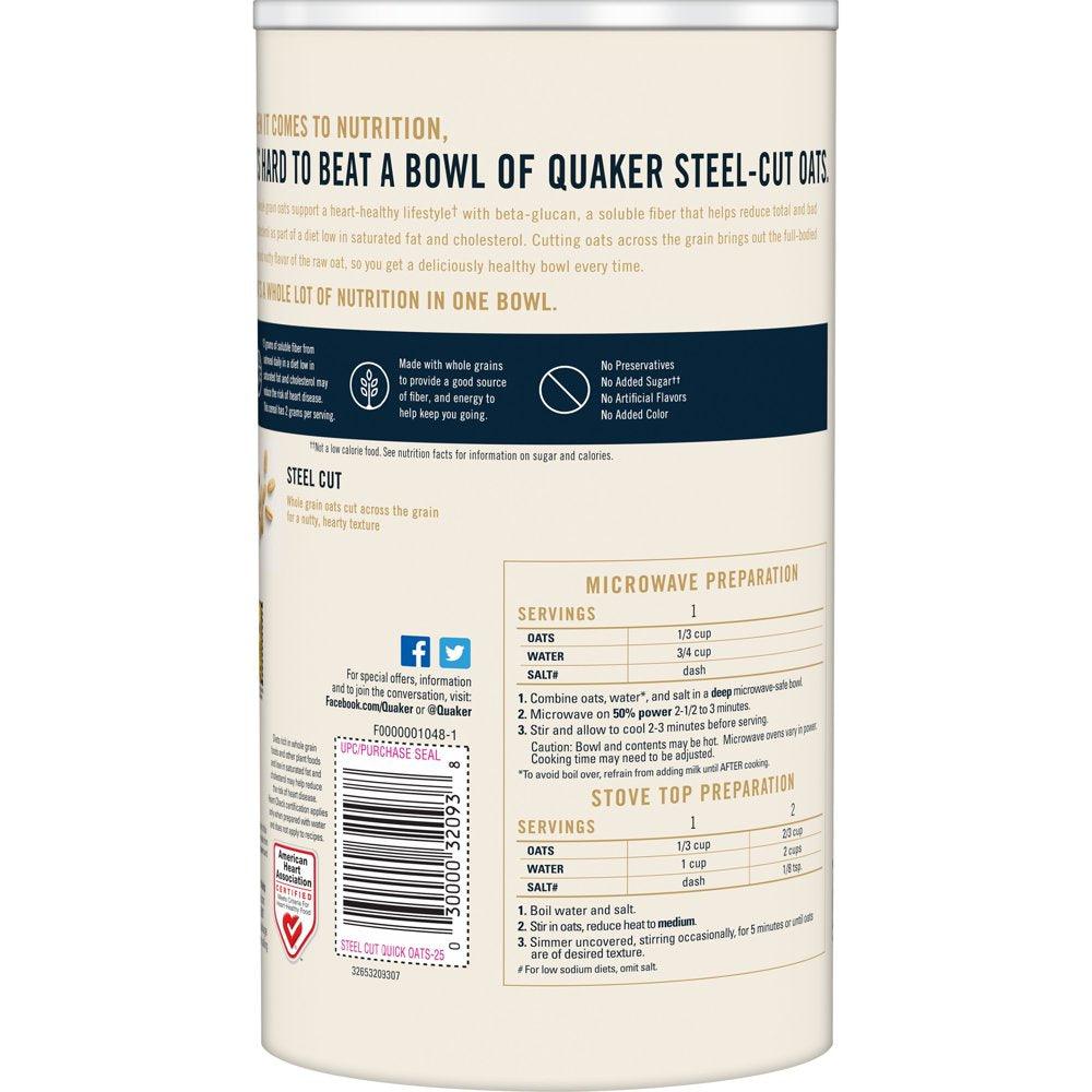 Quaker, Steel Cut Quick 3-Minute Oats, Oatmeal, 25 Oz