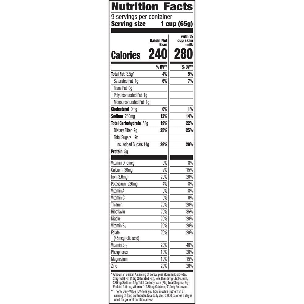 Raisin Nut Bran Cereal, High Fiber Cereal Made with Whole Grain, 20.8 Oz