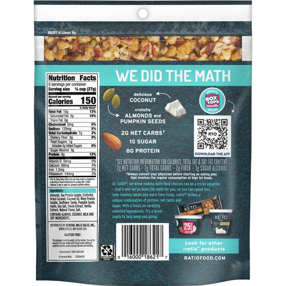 :Ratio Keto Friendly Coconut Almond Granola Cereal, 8 OZ Cereal Bag