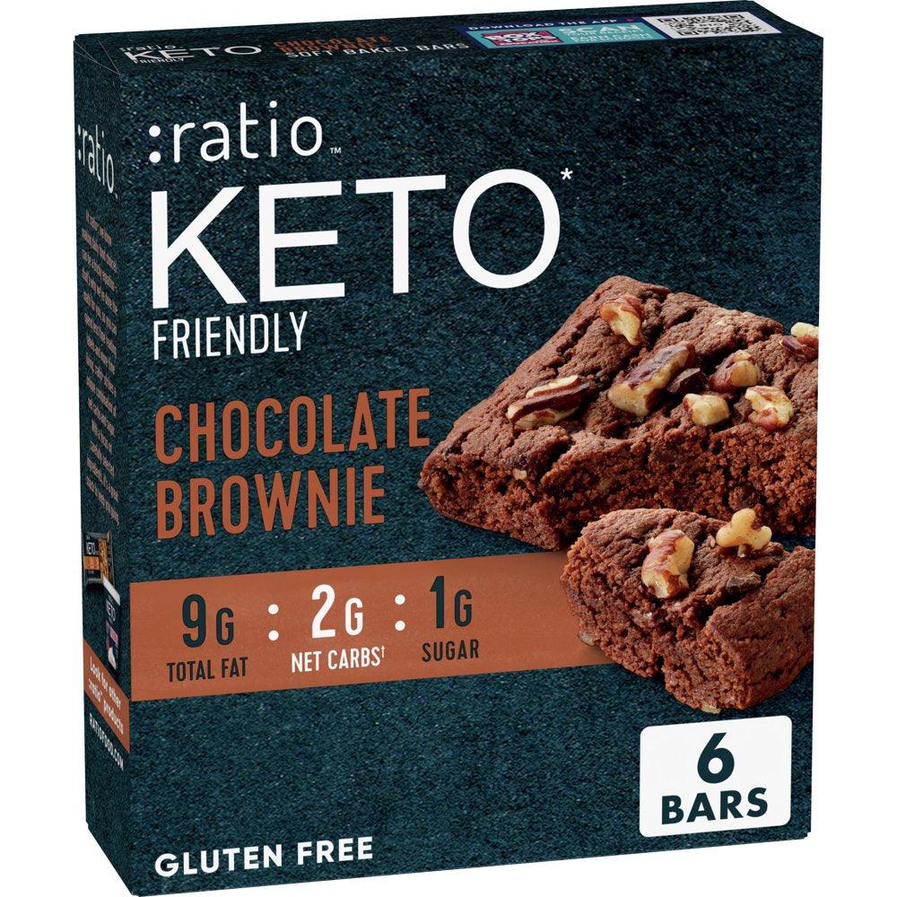 :Ratio KETO Friendly Soft Baked Bars, Chocolate Brownie, Keto Snacks, 6 Ct