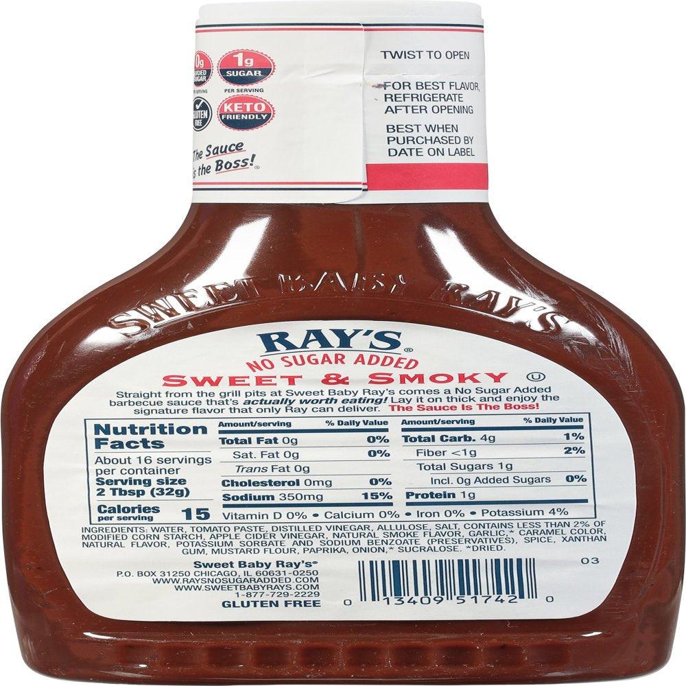 Ray'S No Sugar Added Sweet & Smoky Barbecue Sauce 18.5 Oz