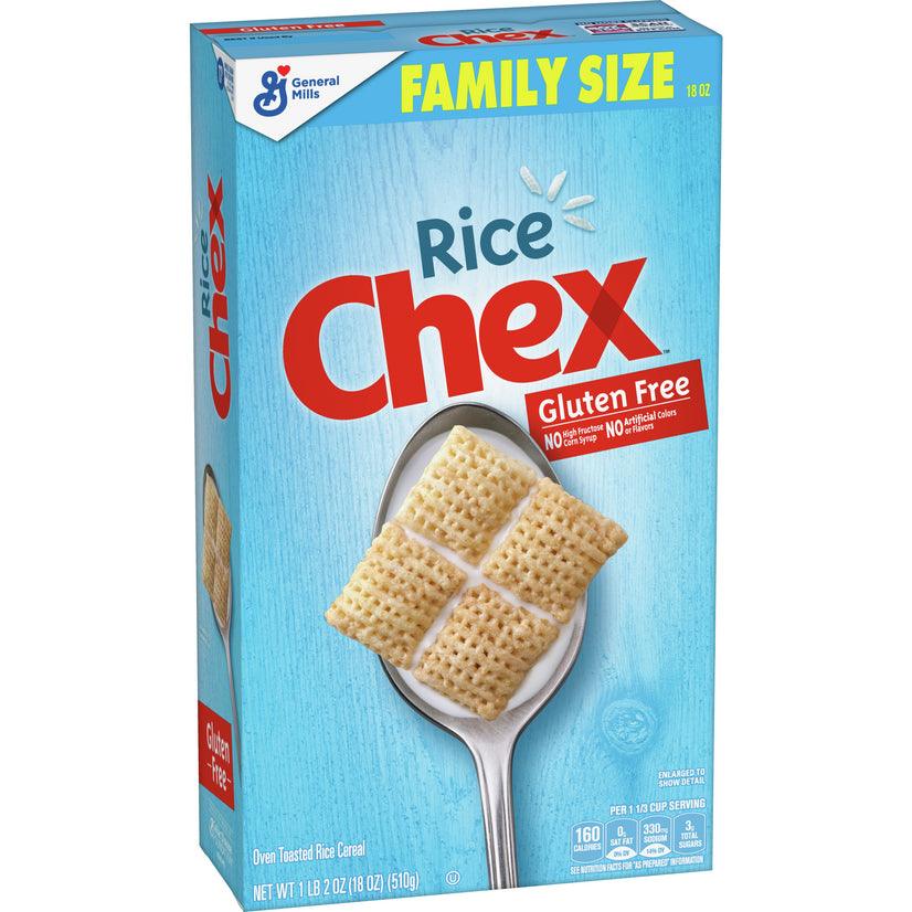 Rice Chex, Gluten Free Breakfast Cereal, Made with Whole Grain, Family Size, 18 Oz