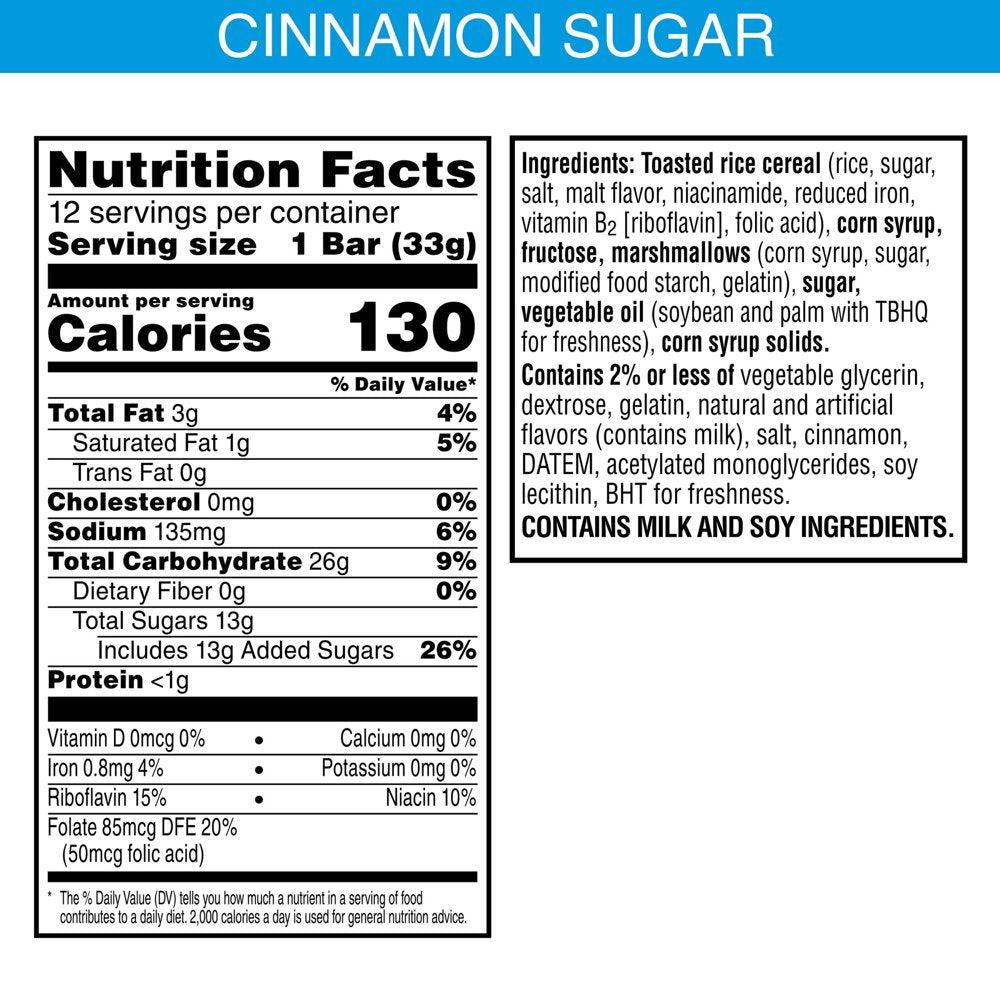 Rice Krispies Treats Homestyle Marshmallow Snack Bars, Kids Snacks, School Lunch, Cinnamon Sugar, 12 Ct, 13.96 Oz Box