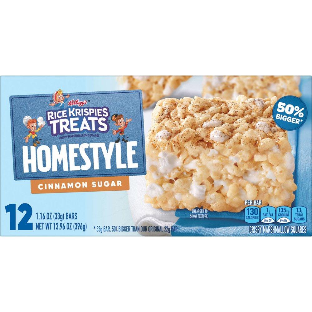 Rice Krispies Treats Homestyle Marshmallow Snack Bars, Kids Snacks, School Lunch, Cinnamon Sugar, 12 Ct, 13.96 Oz Box