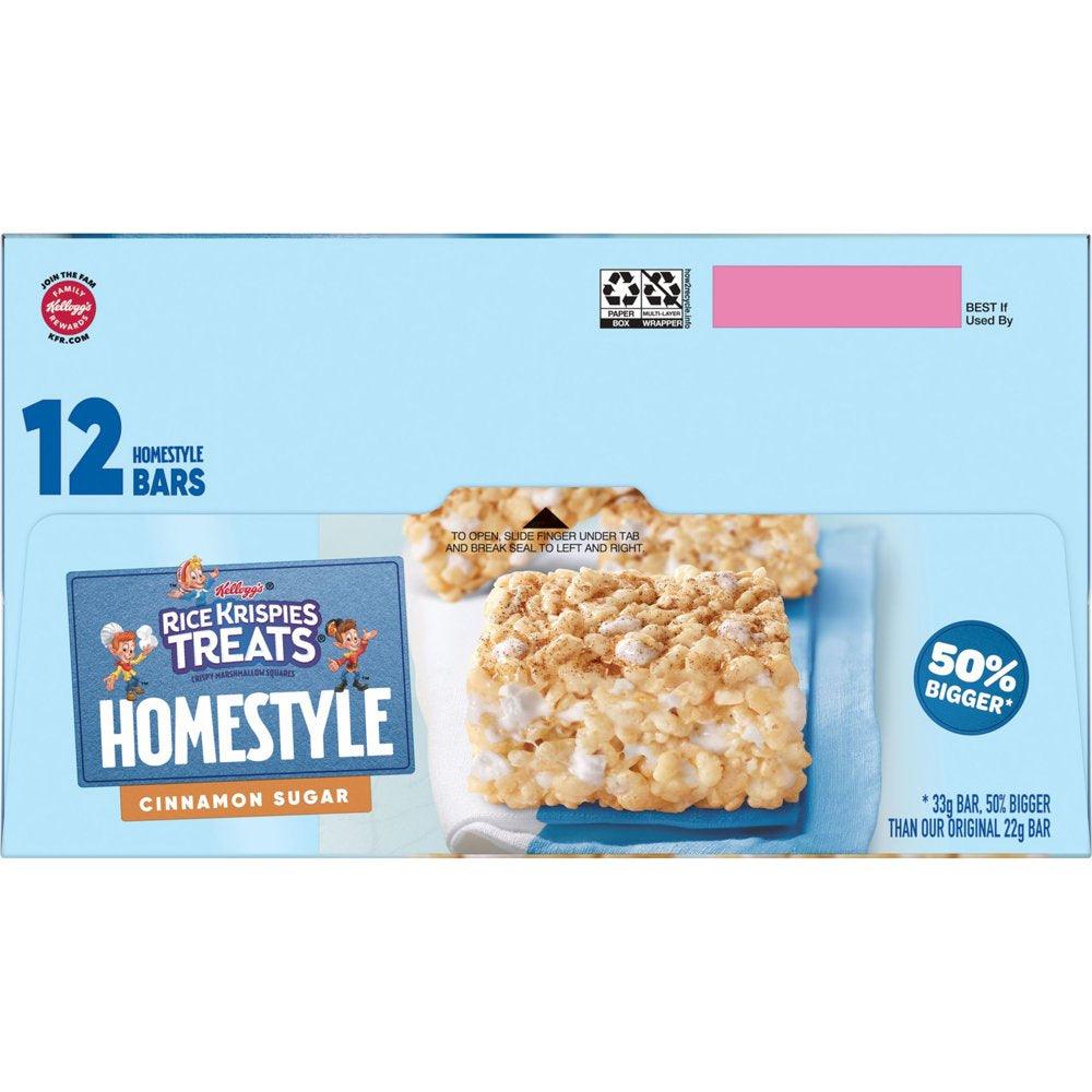 Rice Krispies Treats Homestyle Marshmallow Snack Bars, Kids Snacks, School Lunch, Cinnamon Sugar, 12 Ct, 13.96 Oz Box