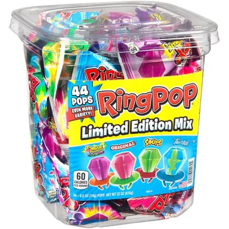 Ring Pop Assorted Flavors Lollipops Candy Tub Bulk Variety Pack (0.5 Oz., 44 Ct.)