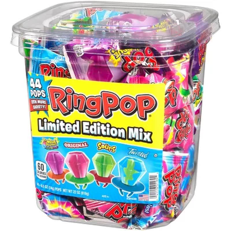 Ring Pop Assorted Flavors Lollipops Candy Tub Bulk Variety Pack (0.5 Oz., 44 Ct.)