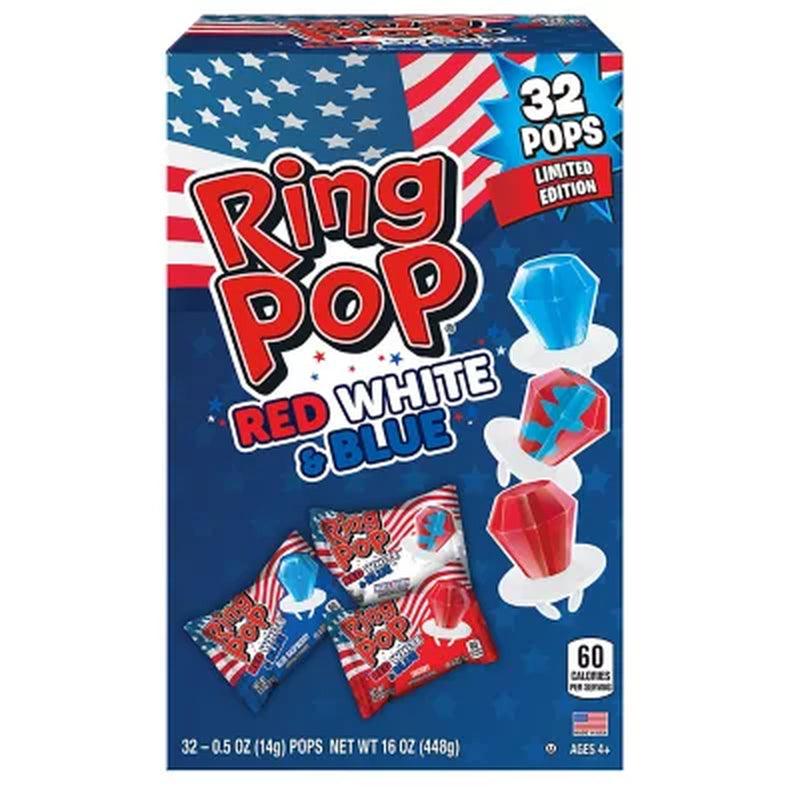 Ring Pop Limited Edition Red, White, and Blue Lollipop Variety Party Pack (16 Oz., 32 Ct.)