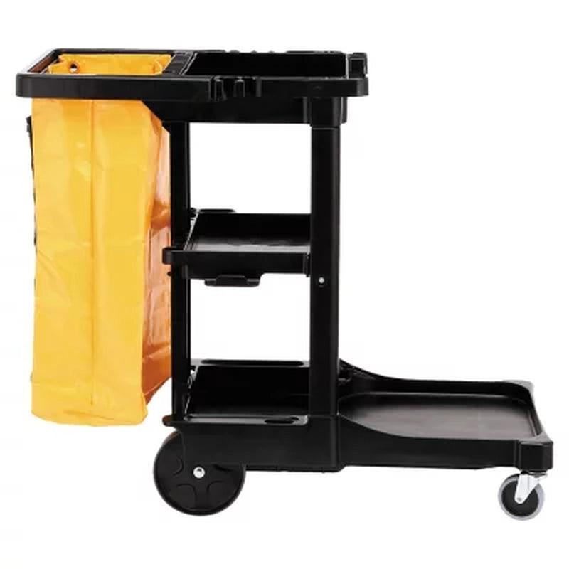 Rubbermaid Cleaning Cart with Zippered Bag, Black (3 Shelves)