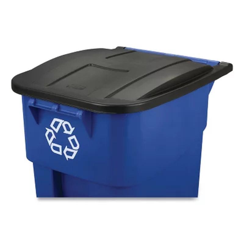 Rubbermaid Commercial BRUTE Recycling Rollout Trash Can with Hinged Lid, Blue (50 Gal.)