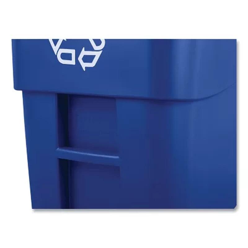 Rubbermaid Commercial BRUTE Recycling Rollout Trash Can with Hinged Lid, Blue (50 Gal.)