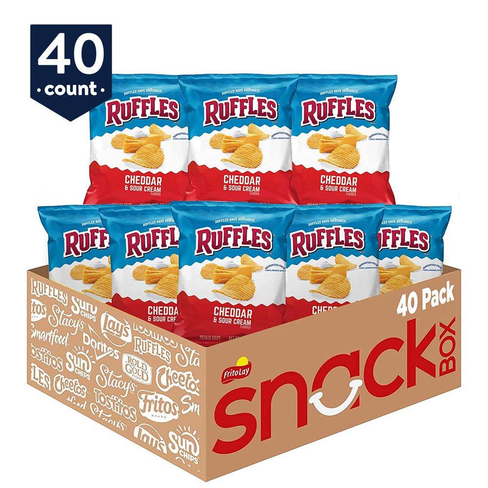 Ruffles Potato Chips, Cheddar & Sour Cream, 1 Oz Bags, 40 Count