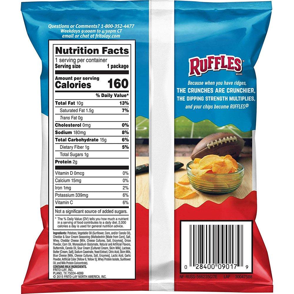 Ruffles Potato Chips, Cheddar & Sour Cream, 1 Oz Bags, 40 Count