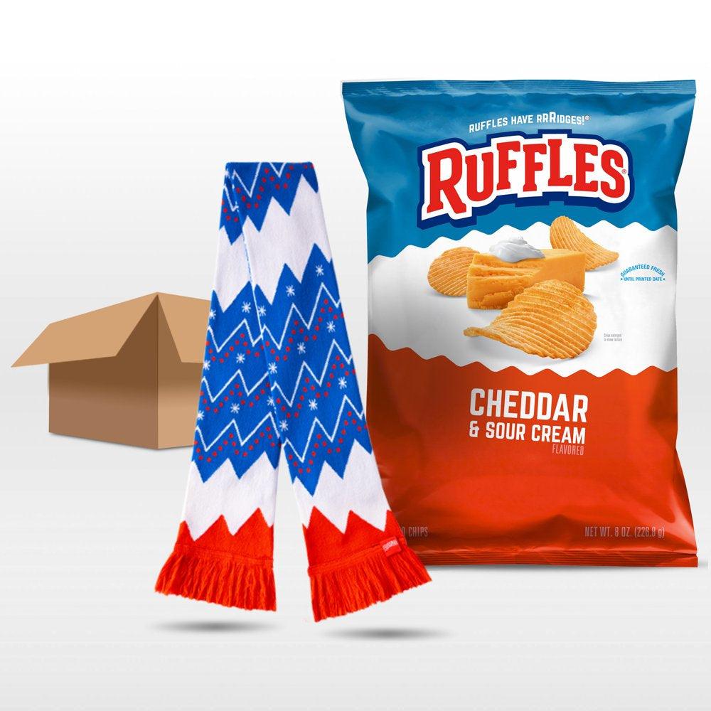 Ruffles Potato Chips Cheddar & Sour Cream Flavored 8 Oz and Scarf Holiday Bundle