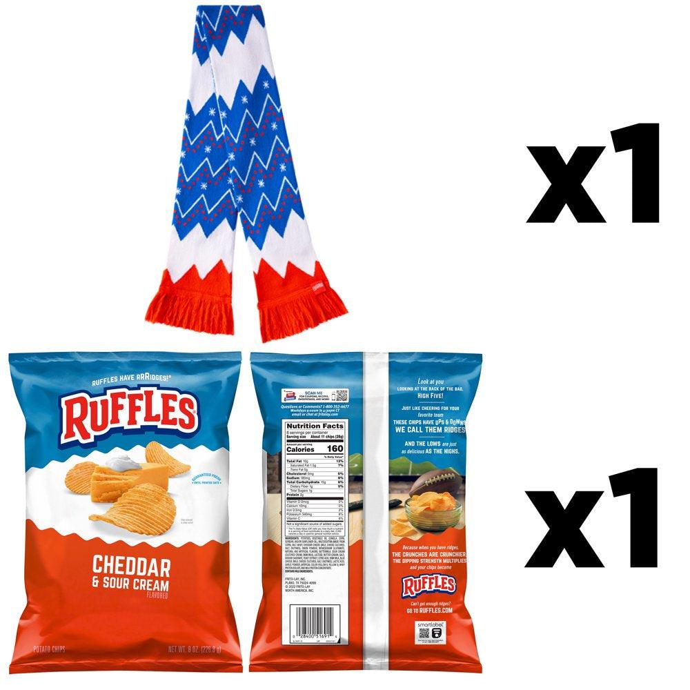 Ruffles Potato Chips Cheddar & Sour Cream Flavored 8 Oz and Scarf Holiday Bundle