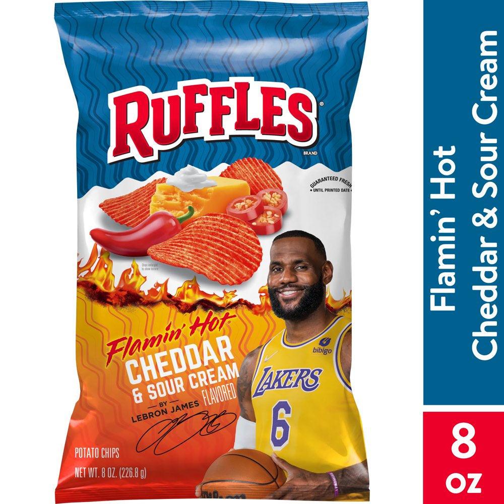 Ruffles Potato Chips Flamin' Hot Cheddar and Sour Cream Flavored, 8 Oz