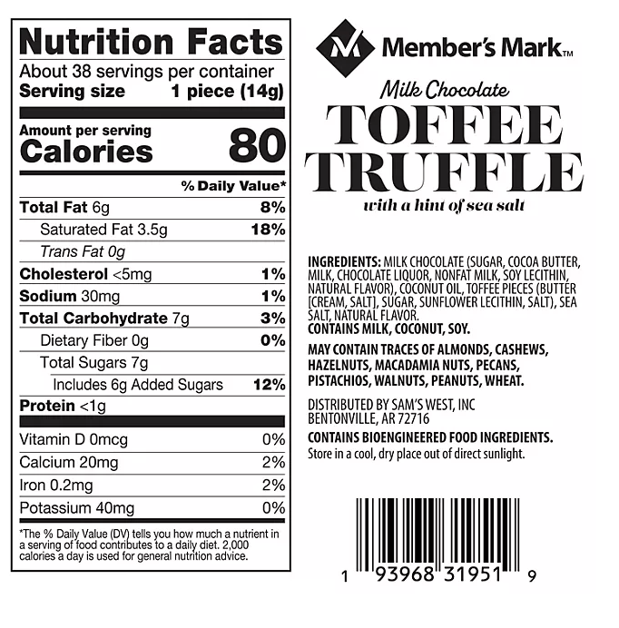 Member'S Mark Milk Chocolate Toffee Truffle with Sea Salt (19 Oz.)