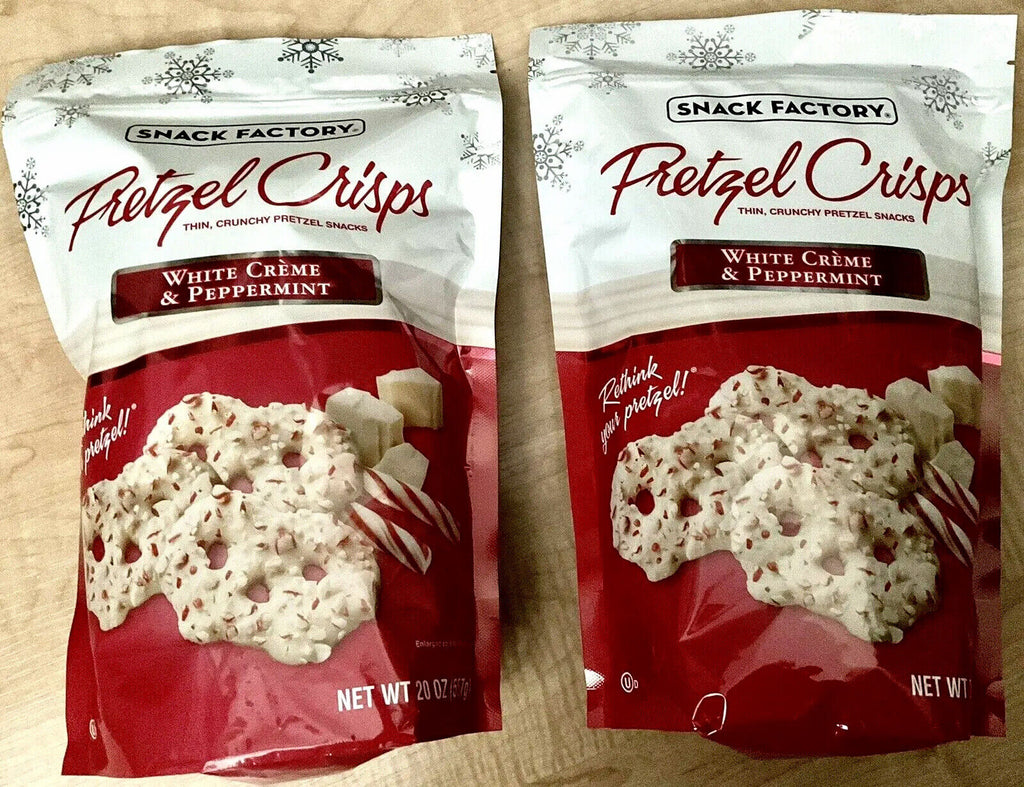 2 Packs Snack Factory Pretzel Crisps White Chocolate & Peppermint 20Oz Each Pack