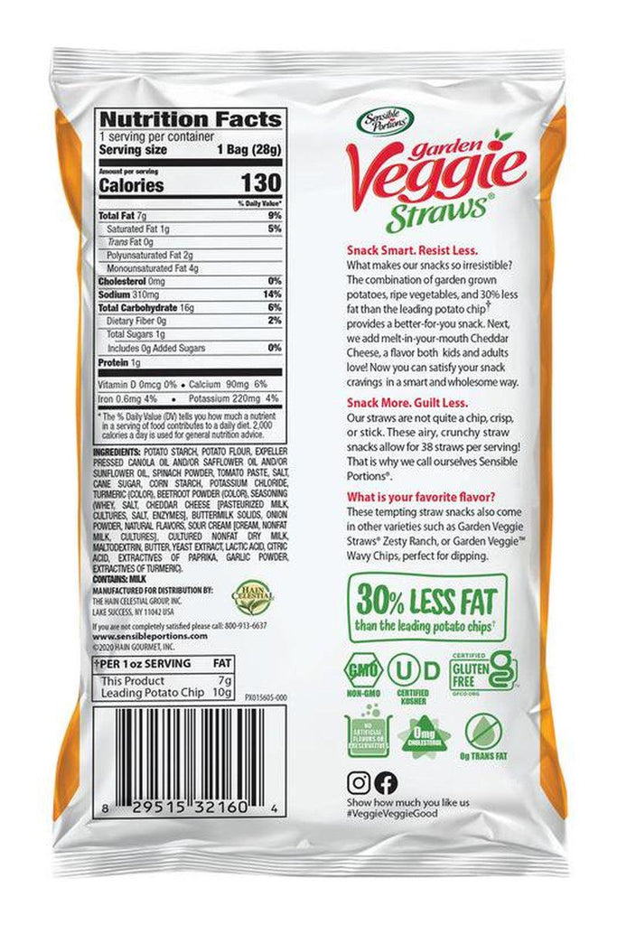 Sensible Portions Gluten-Free Cheddar Cheese Garden Veggie Straws, 1 Oz (24 Count)