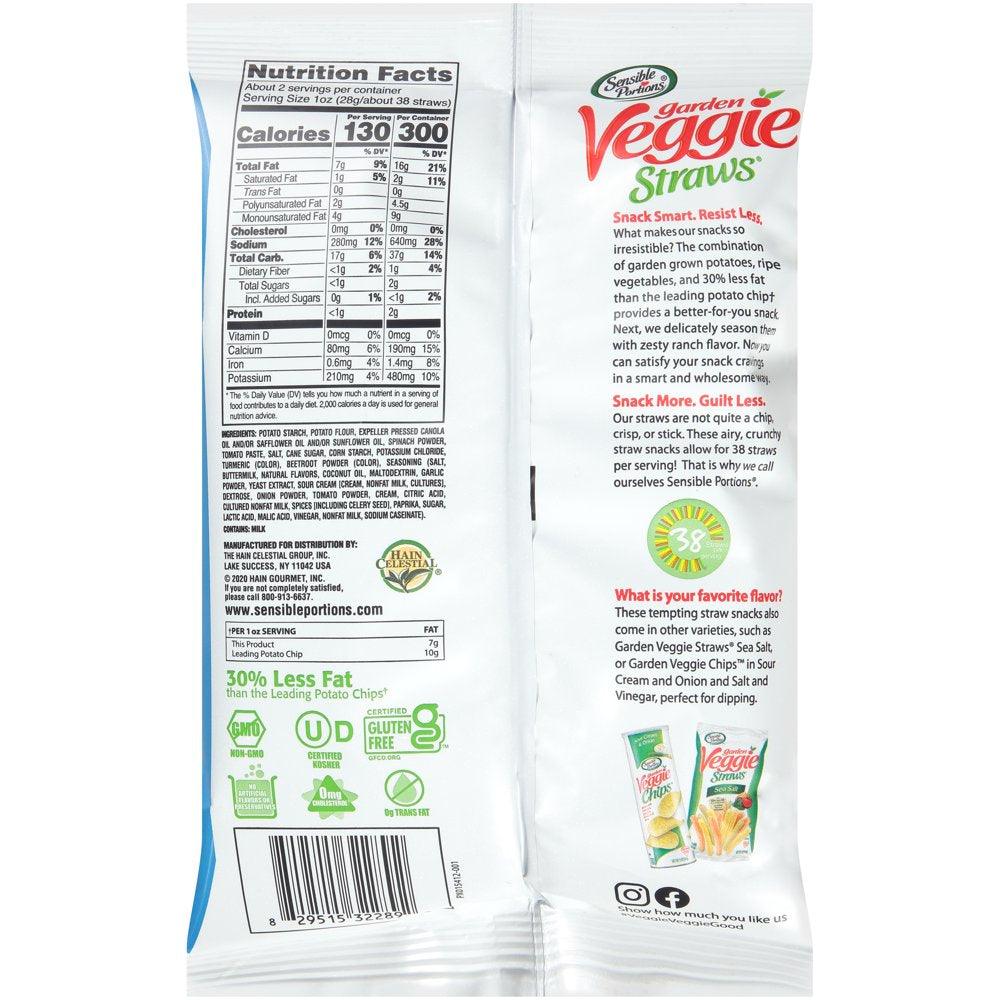 Sensible Portions Gluten-Free Zesty Ranch Garden Veggie Straws, 2.25 Oz