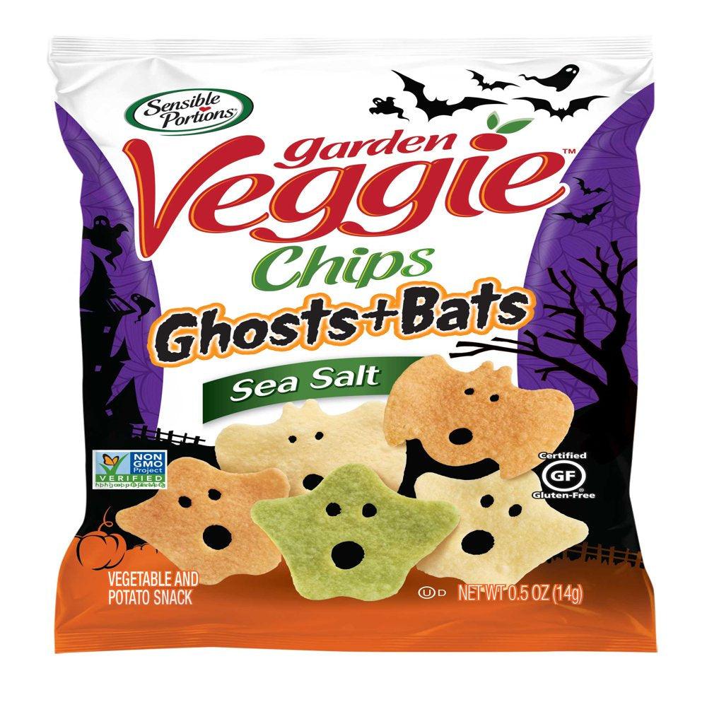 Sensible Portions Vegan Ghosts & Bats Sea Salt Garden Veggie Snack Chips, 0.5 Oz, 12 Count