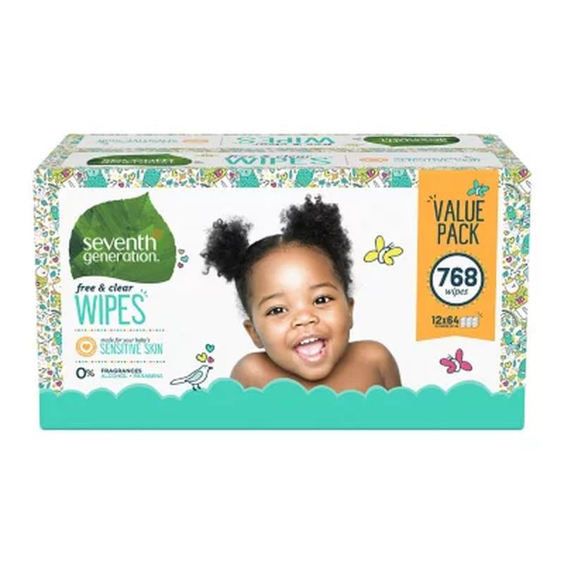 Seventh Generation Free & Clear Baby Wipes, Unscented (768 Ct.)