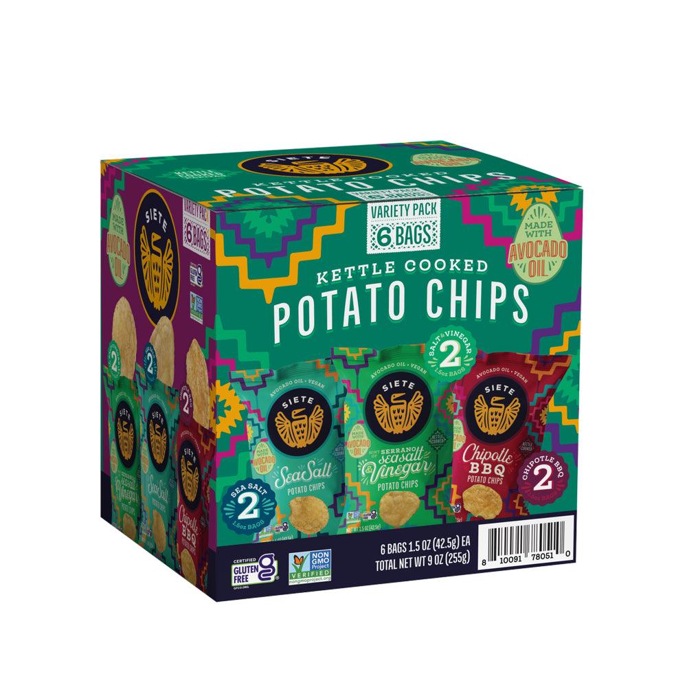 Siete Potato Chip 6Pk Variety Pack SS / SSV / CBBQ - 9 Oz.